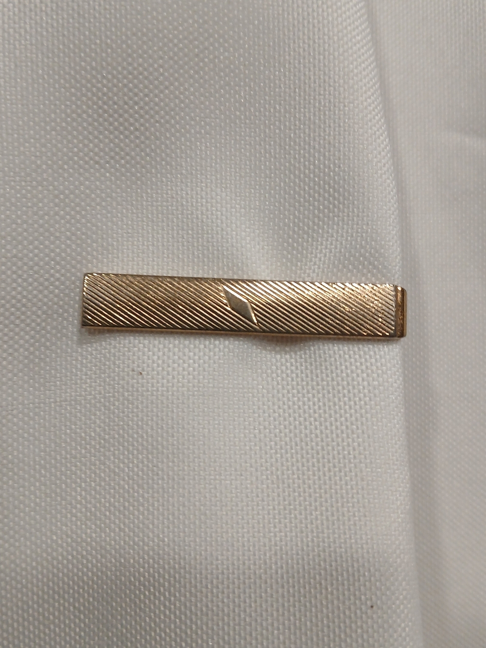 Vintage Swank Gold Tone Textured Tie Bar Clip Diagonal Patterned Design 1.5 Inch